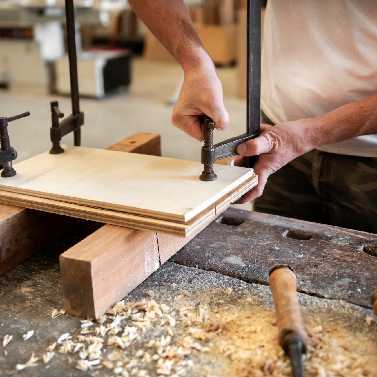 Carpenter or woodworker using a vice