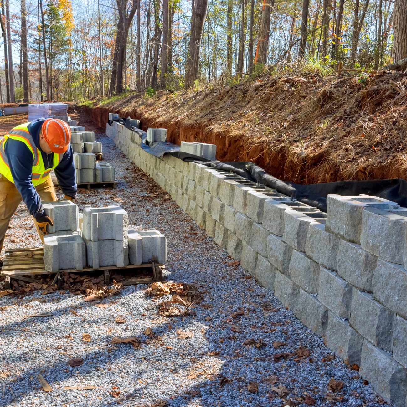Installation of concrete block retaining walls was performed by a contractor